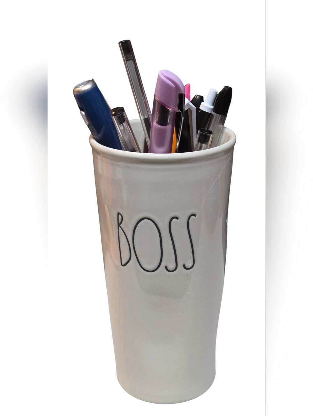 Rae Dunn White Travel Mug BUT FLAWED Perhaps a Boss Desk Organizer Instead!